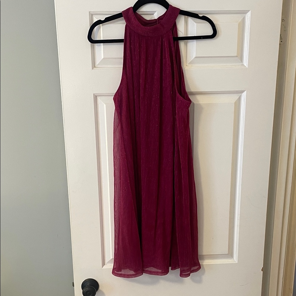 Nine West Rasberry high neck metallic Textured Dress new
